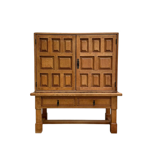 Spanish oak cabinet in Brutalist style, 1970s