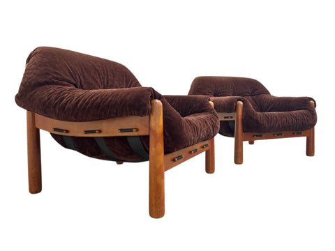 Set mid century lounge chairs in oak and teddy