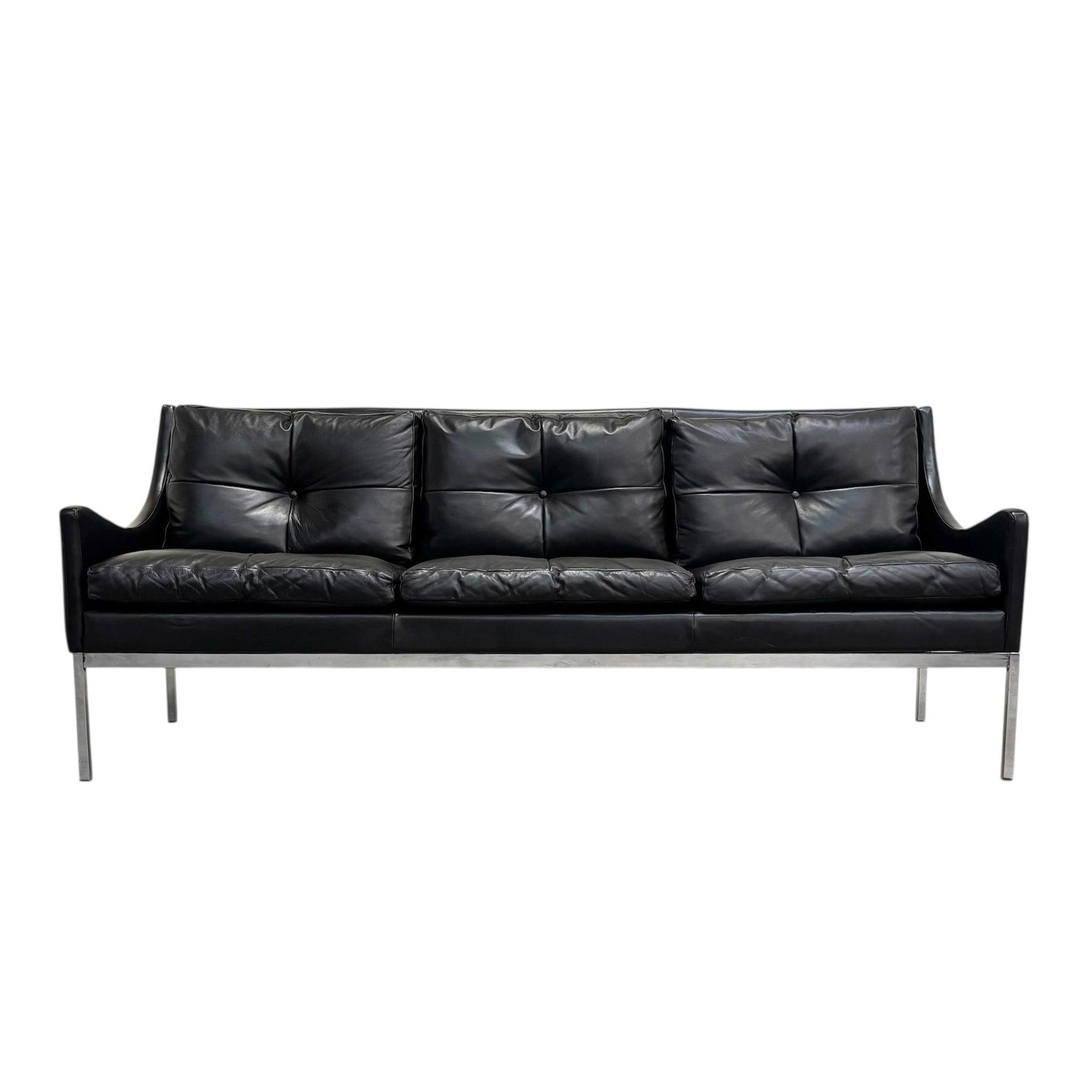 Mid century Bauhaus style leather 3 seat sofa, 1960s