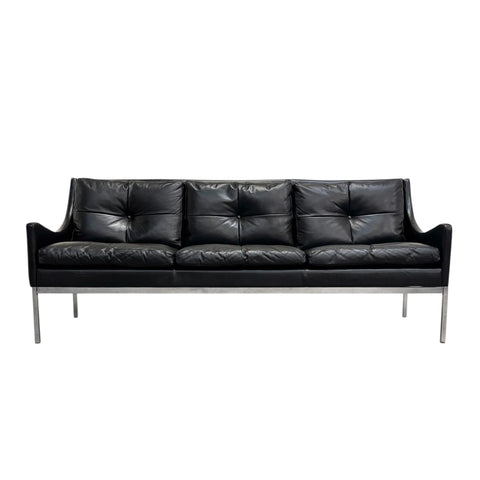 Mid century Bauhaus style leather 3 seat sofa, 1960s