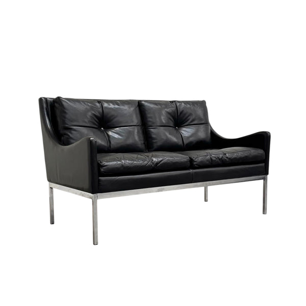 Mid century Bauhaus style leather 2 seat sofa, 1960s