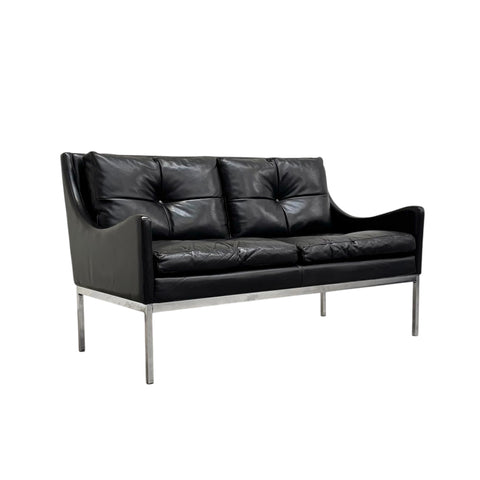 Mid century Bauhaus style leather 2 seat sofa, 1960s