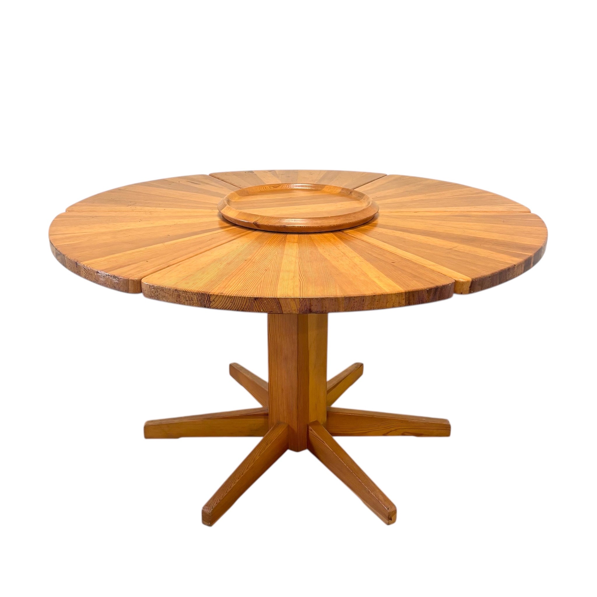 Unique round solid pine dining table, 1970s