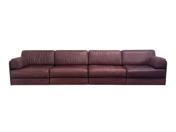 Brown leather modular sofa by De Sede; DS76, 1970s (straight)