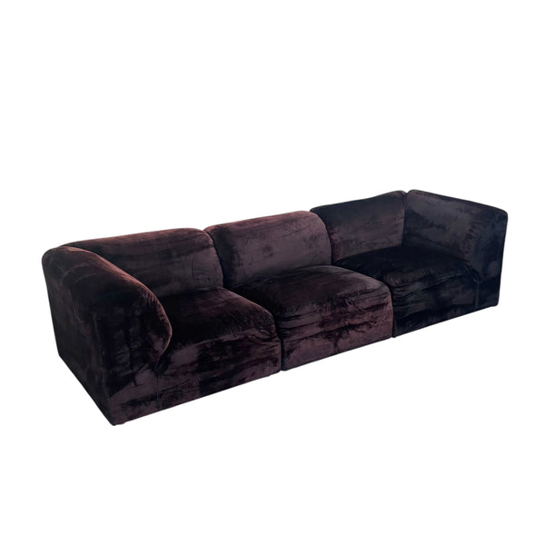 Dark aubergine velvet modular sofa, 1970s