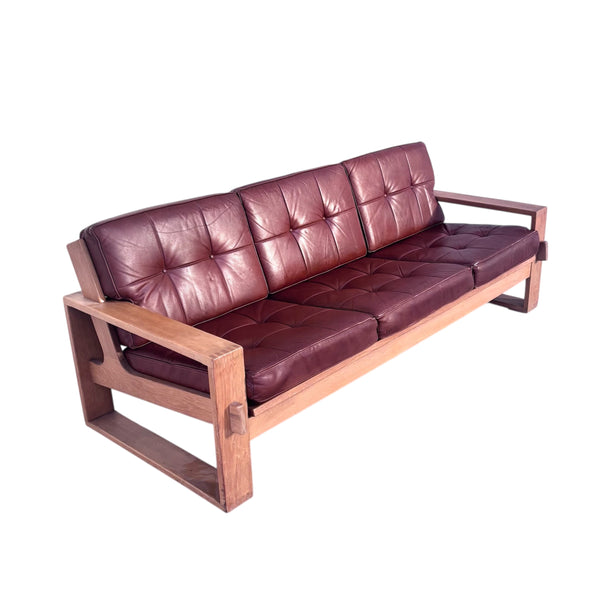 Leather 3 seat lounge sofa in "Bonanza" style, 1970s