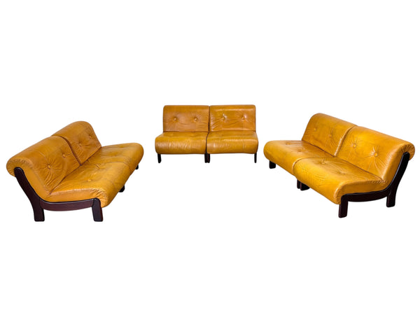 Modular leather sofa / lounge chairs, 1970s