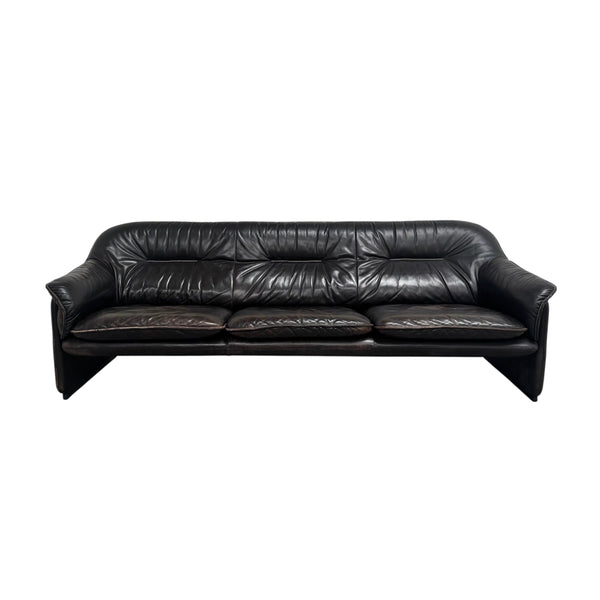 Black leather De Sede DS16 sofa, 1970s