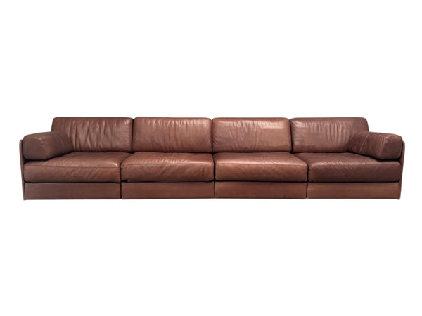 Brown leather modular sofa by De Sede; DS76, 1970s (straight)