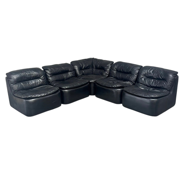 Modular black leather sofa by Walter Knoll, 1970s