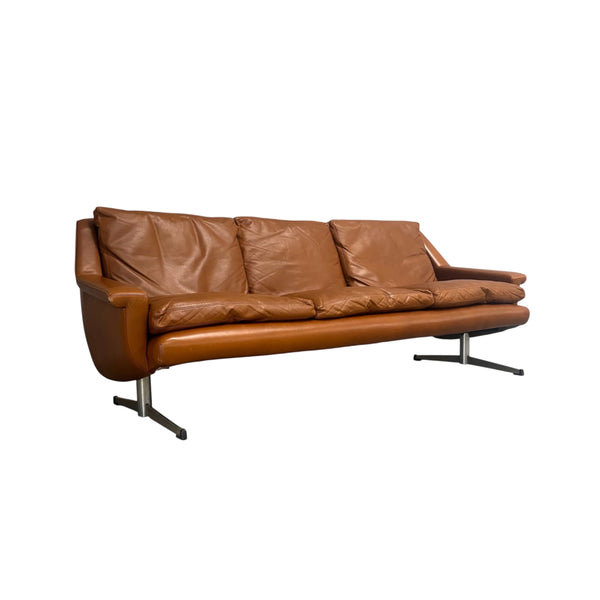 Cognac leather ESA lounge sofa, Denmark 1970s