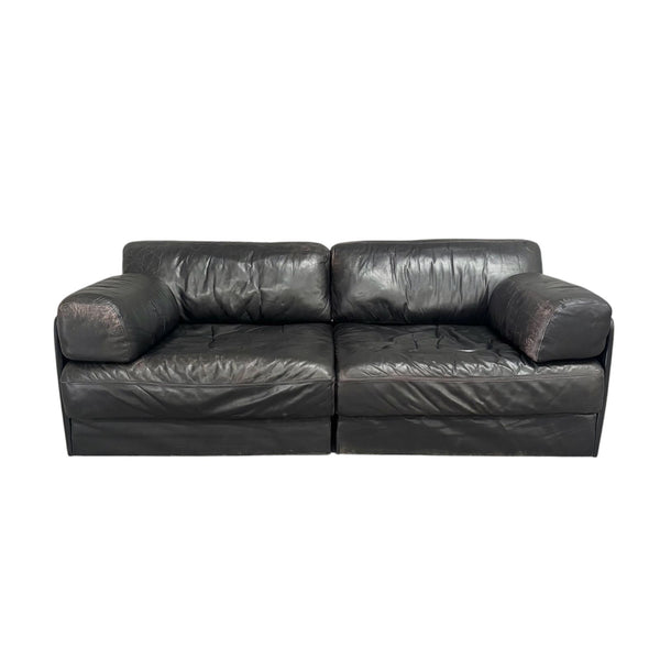 Vintage black leather sofa / daybed, 1970s