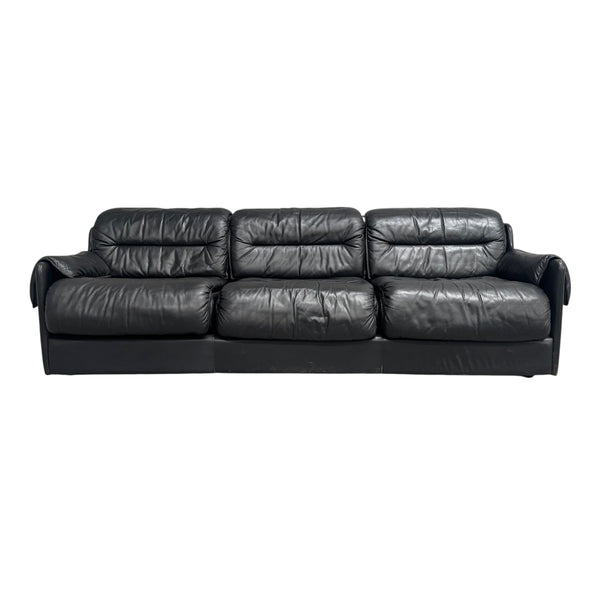 Black leather 3 seat sofa by Dreipunkt, 1970s