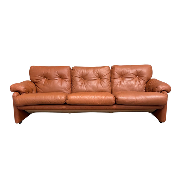 Cognac leather Coronado 3 seat sofa by B&B Italia, Italy 1960s