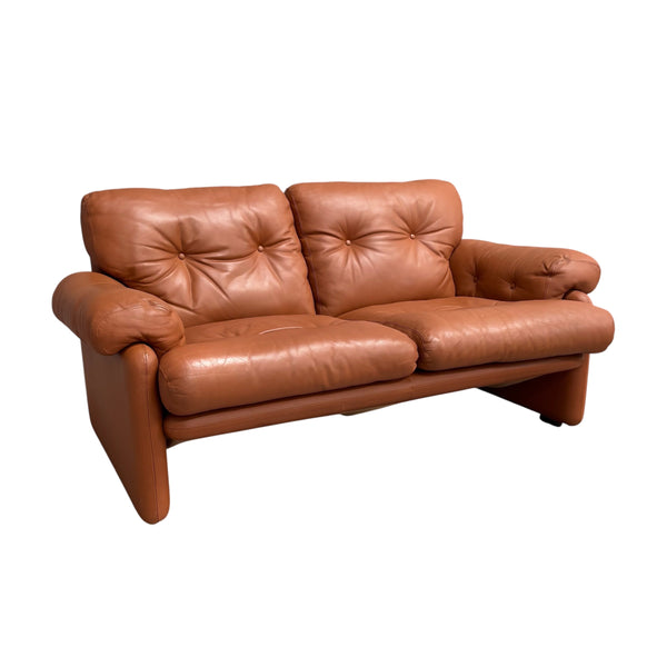 Cognac leather Coronado 2 seat sofa by B&B Italia, Italy 1960s