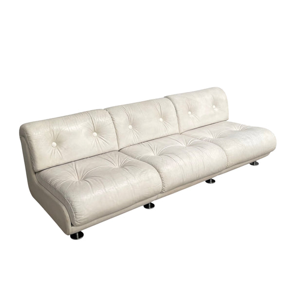 White leather Space Age 3 seat lounge sofa, 1970s