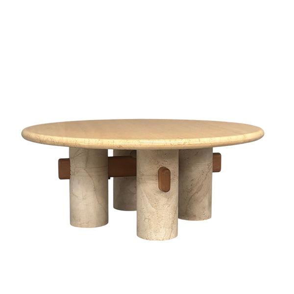 Rare round travertine coffee table, 1970s
