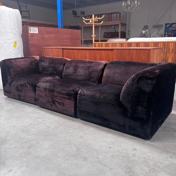 Dark aubergine velvet modular sofa, 1970s