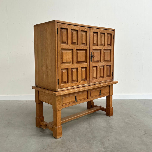 Spanish oak cabinet in Brutalist style, 1970s