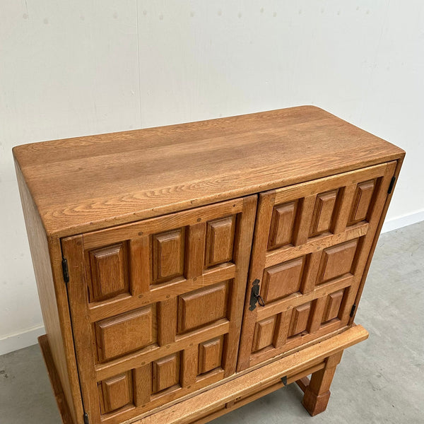 Spanish oak cabinet in Brutalist style, 1970s