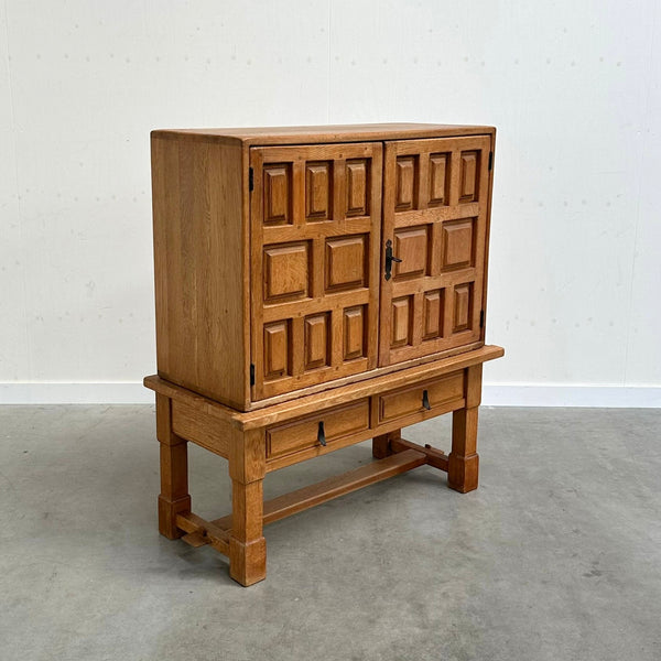 Spanish oak cabinet in Brutalist style, 1970s