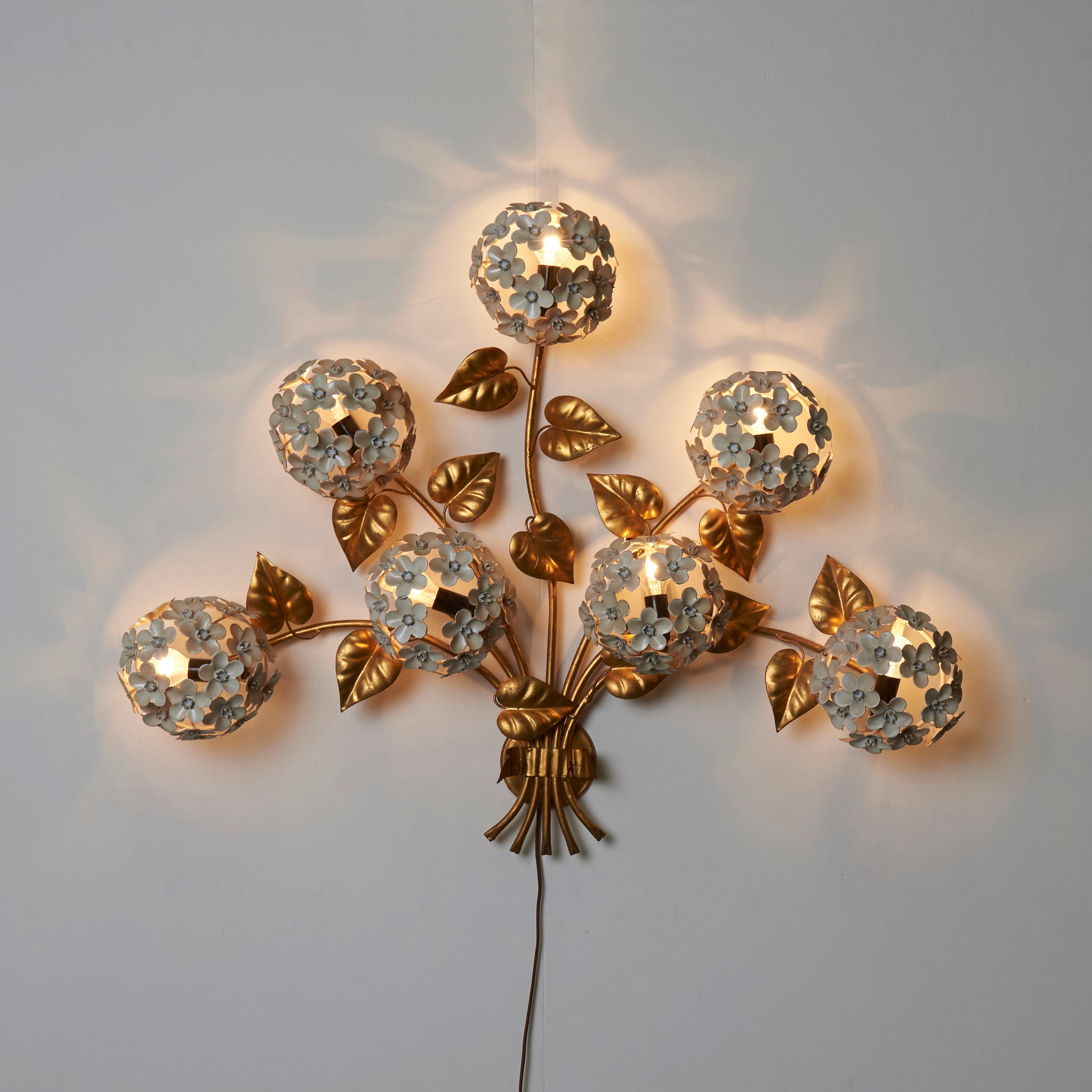 Large Hans Kögl hydrangea wall lamp, 1950s