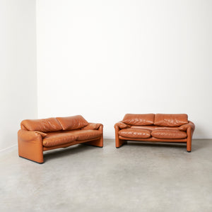 Set Maralunga sofas in cognac leather, 1970s