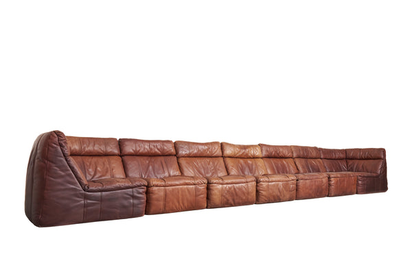 Vintage leather lounge sofa by Rolf Benz, 1970s