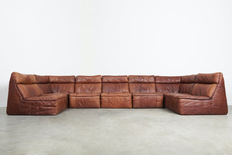 Vintage leather lounge sofa by Rolf Benz, 1970s