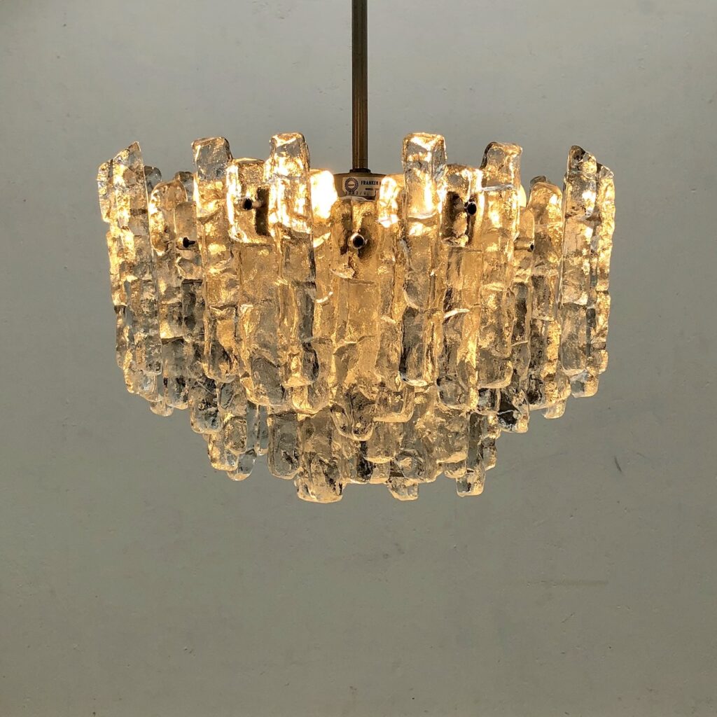 Ice glass chandelier by Kalmar Franken KG, 1960s