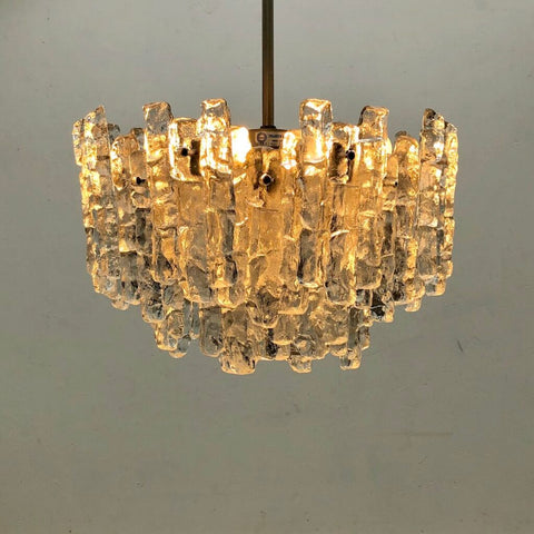Ice glass chandelier by Kalmar Franken KG, 1960s