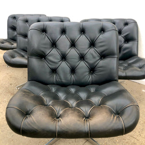 Set of 4 vintage black leather lounge chairs Hans Kaufeld